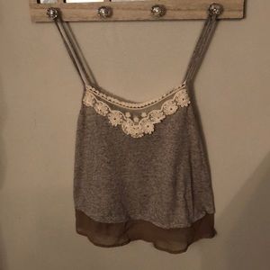 Tan Spaghetti Strap Tank Too with White Flowers